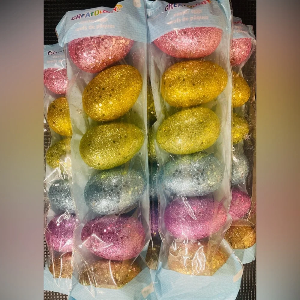 Glittering Plastic Easter Egg Set - Pink, Gold, Blue Sparkly Easter Eggs,30 eggs